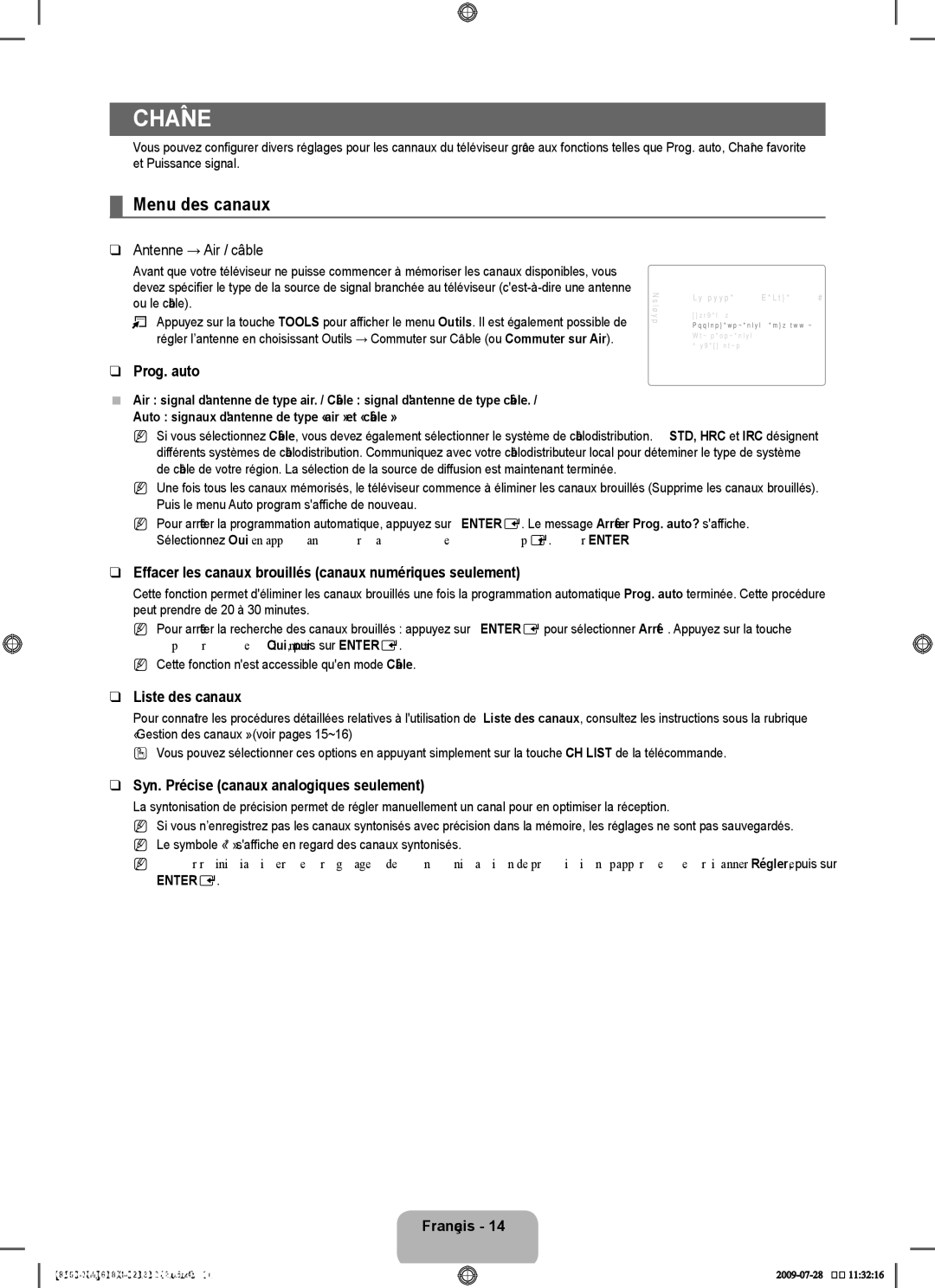 Samsung 8500 user manual Chaîne, Menu des canaux 