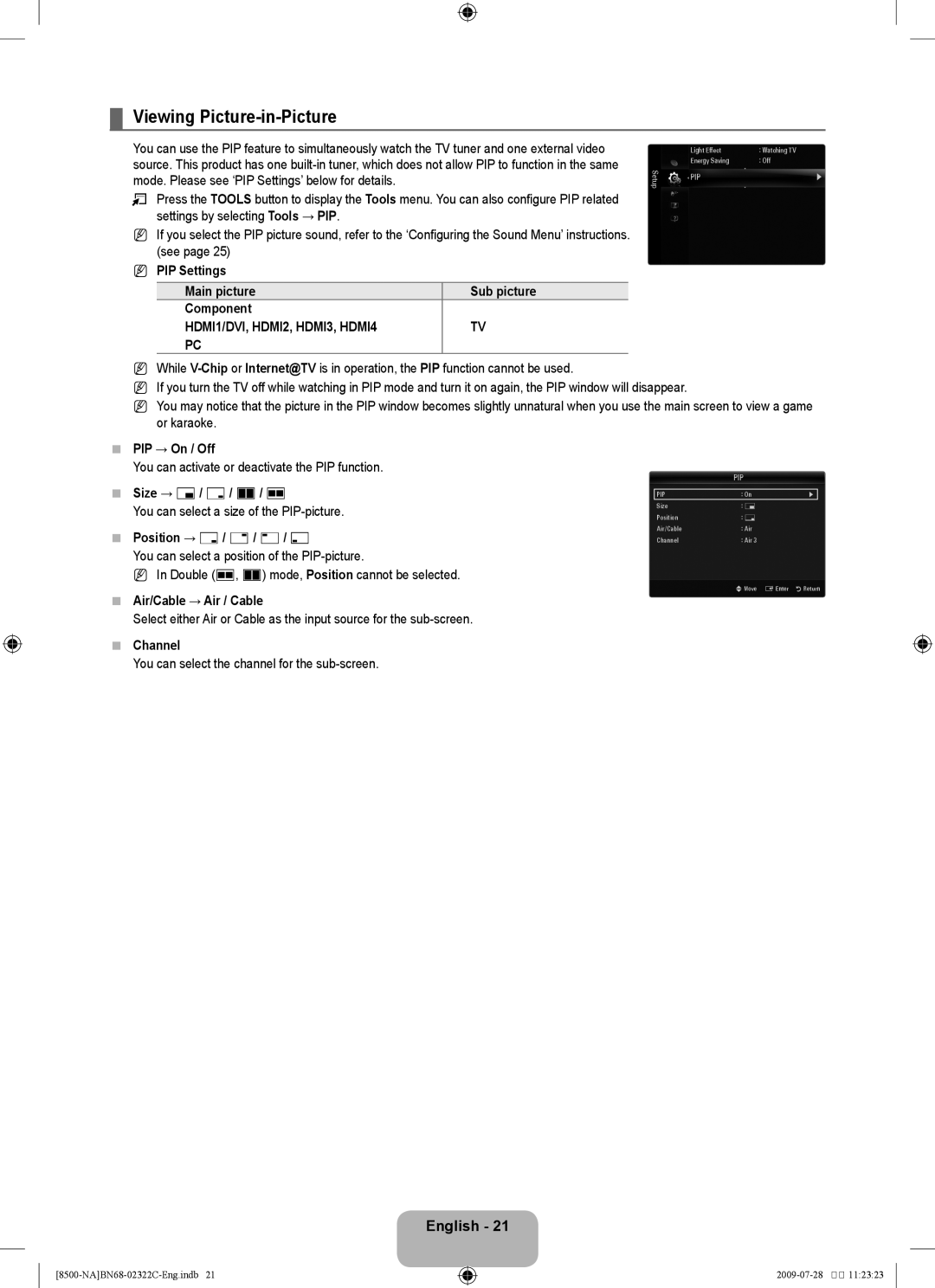 Samsung 8500 user manual Viewing Picture-in-Picture, HDMI1/DVI, HDMI2, HDMI3, HDMI4 