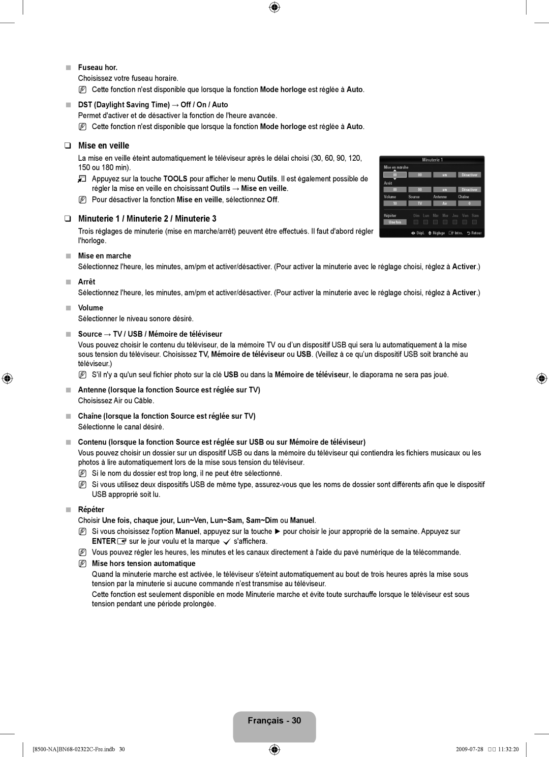 Samsung 8500 user manual Mise en veille 