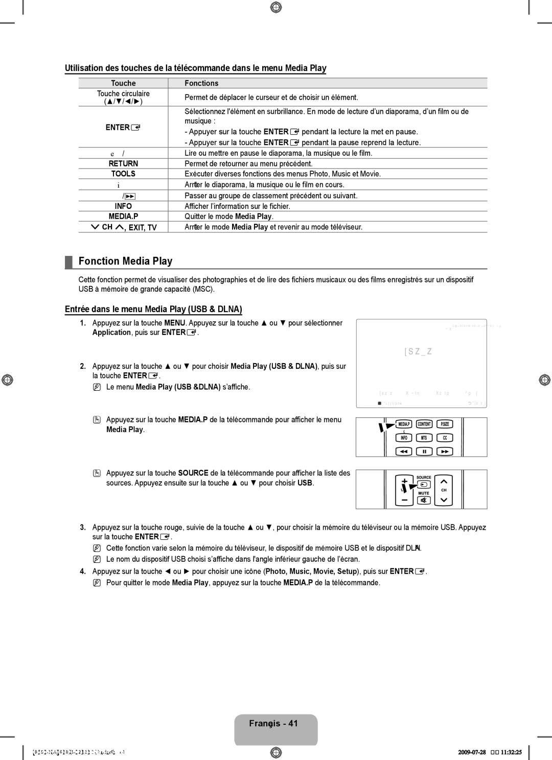 Samsung 8500 user manual Fonction Media Play, Entrée dans le menu Media Play USB & Dlna, Application , puis sur Entere 