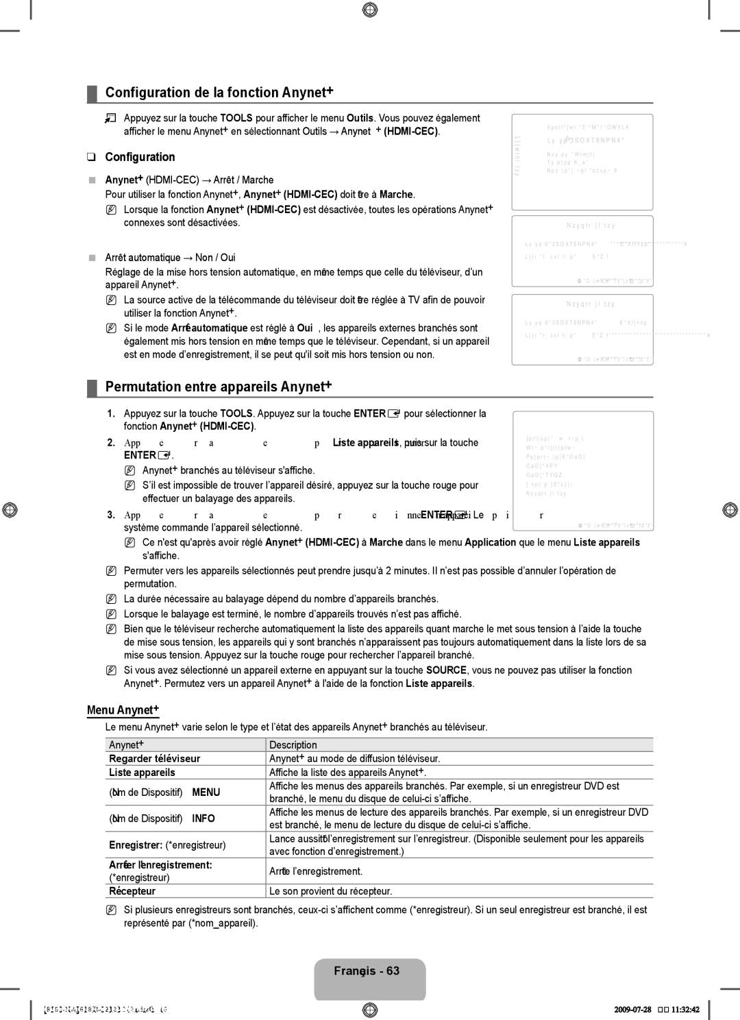 Samsung 8500 user manual Configuration de la fonction Anynet+, Permutation entre appareils Anynet+, Menu Anynet+ 