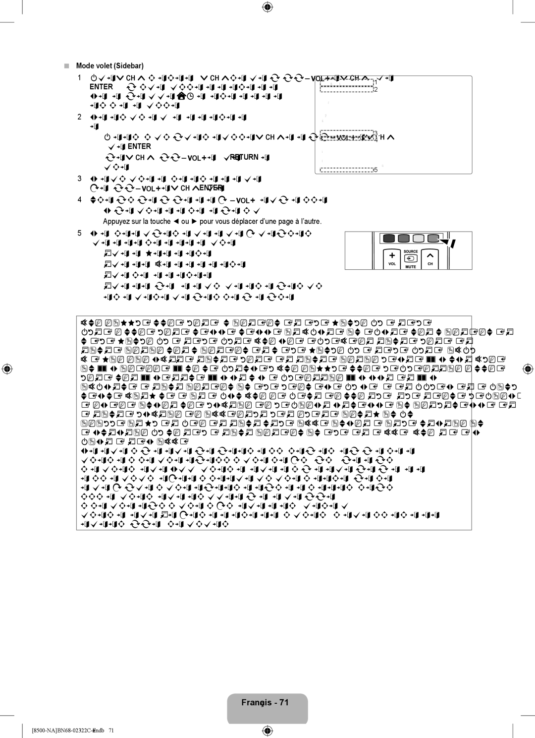 Samsung 8500 Mode volet Sidebar, Téléviseur, Sur la touche Entere, Vous pouvez aussi appuyer sur la touche Return de la 