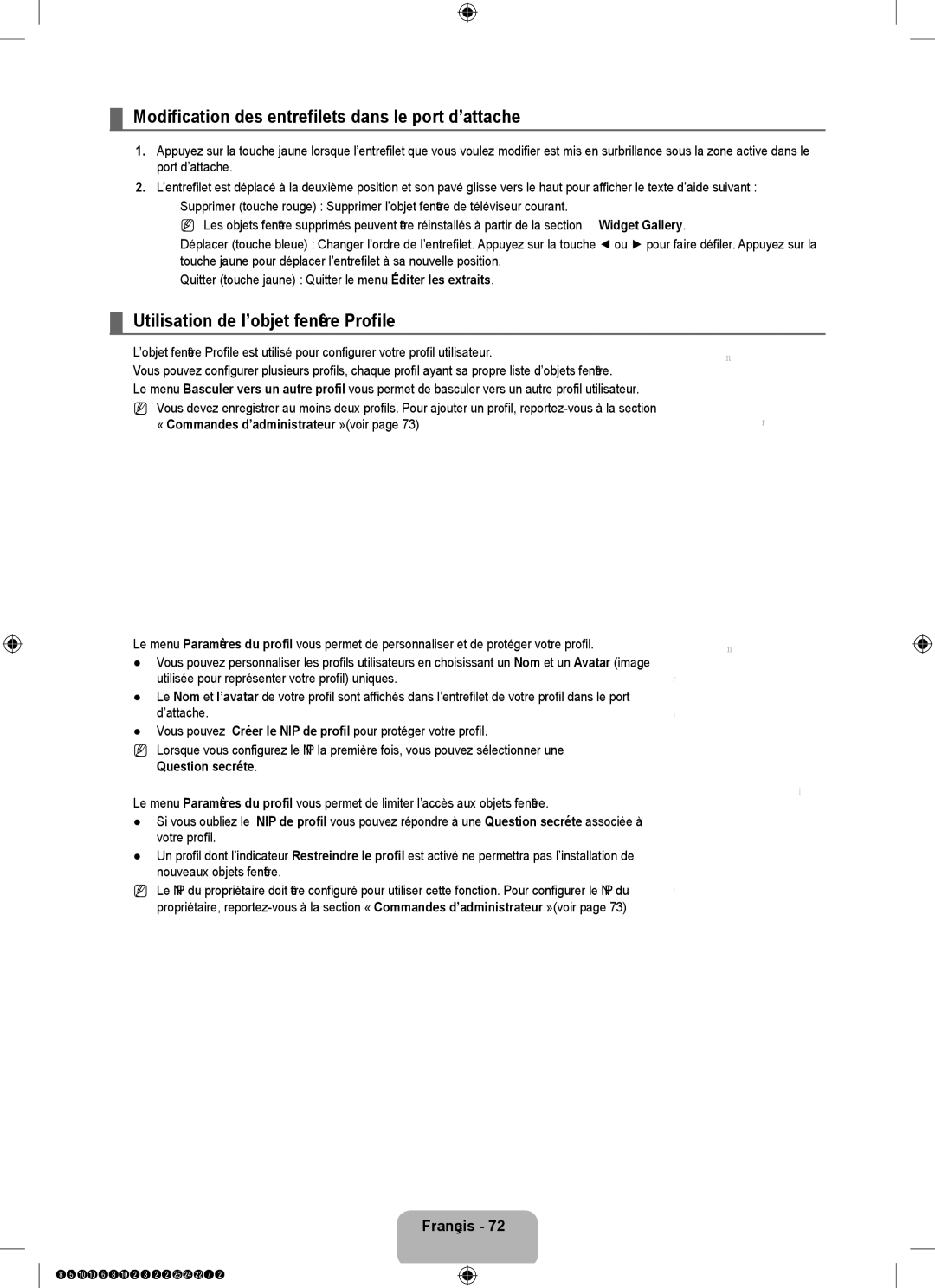 Samsung 8500 user manual Modification des entrefilets dans le port d’attache, Utilisation de l’objet fenêtre Profile, Arrêt 