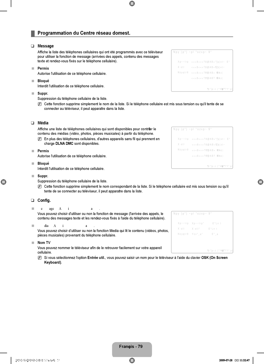 Samsung 8500 user manual Programmation du Centre réseau domest, Média 