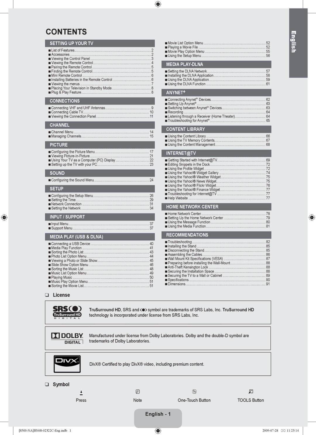 Samsung 8500 user manual Contents 