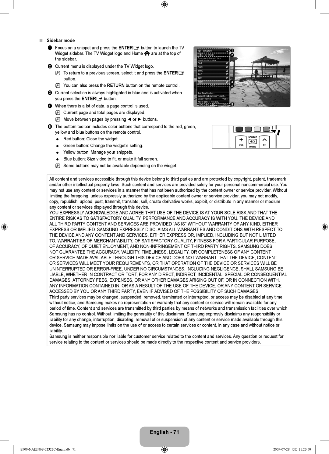 Samsung 8500 user manual Sidebar mode 