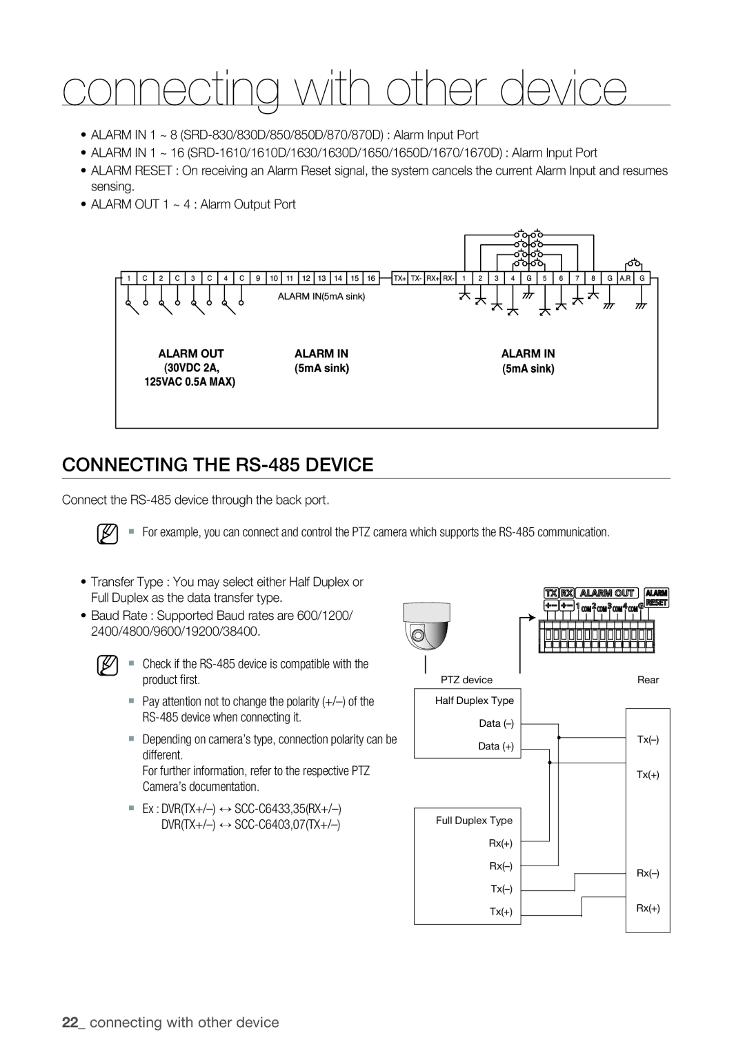 Samsung SRD-1630D, 870D, 1670 Connecting the RS-485 Device, Product first, RS-485 device when connecting it, Different 