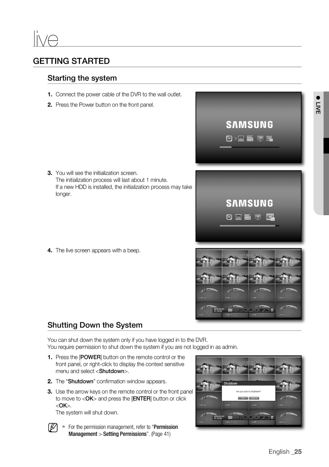 Samsung SRD-1610D, 870D, 1670D, 1650D, SRD-850D, SRD-830D Getting Started, Starting the system, Shutting Down the System 