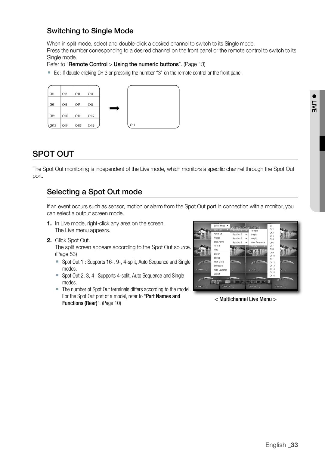 Samsung 870D, 1670D, SRD-850D, SRD-830D, SRD-1650D, SRD-1630D Selecting a Spot Out mode, Switching to Single Mode 