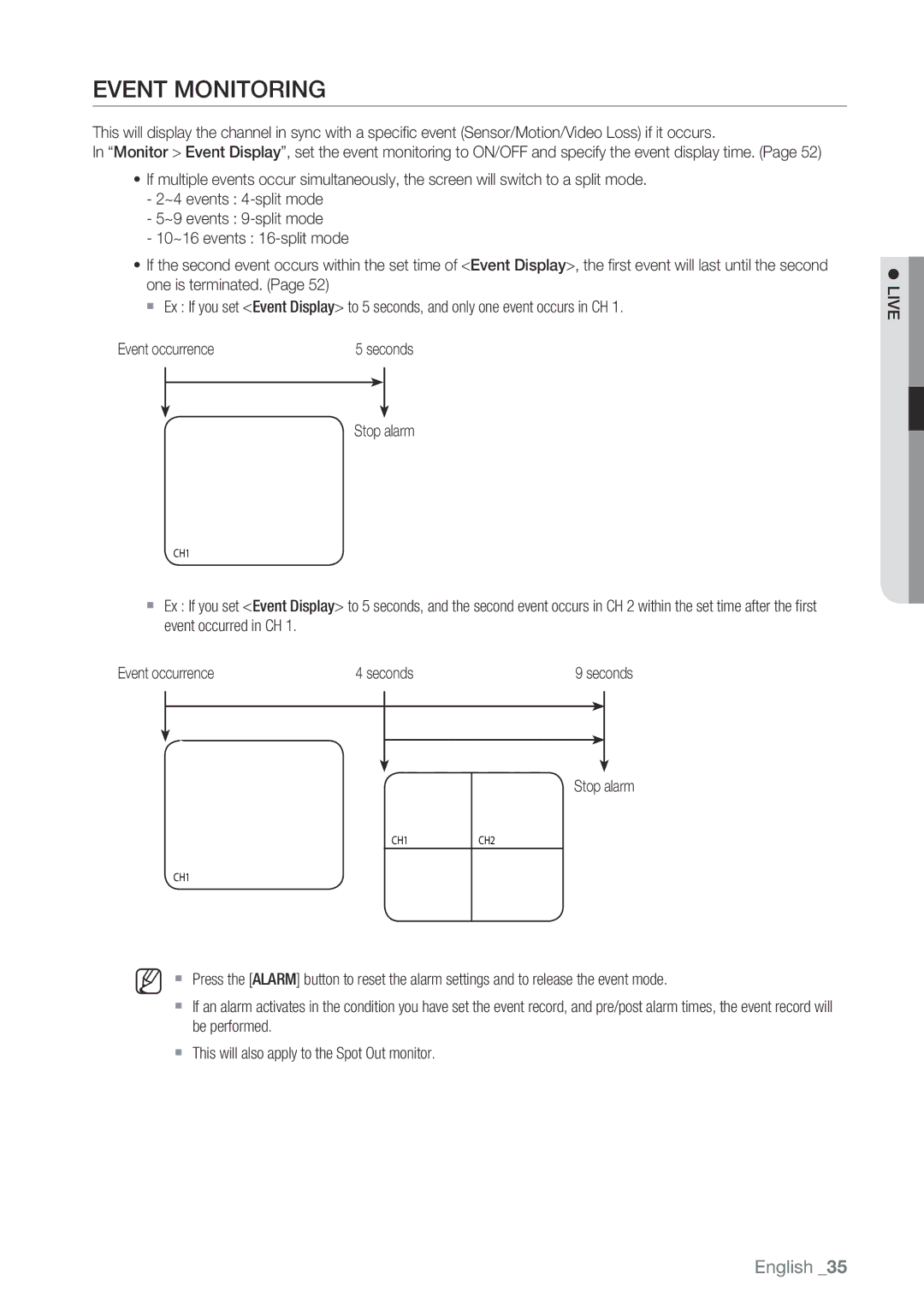 Samsung SRD-1630D, 870D, 1670D, SRD-850D, SRD-830D, SRD-1650D, SRD-1610D user manual Event Monitoring, Stop alarm 