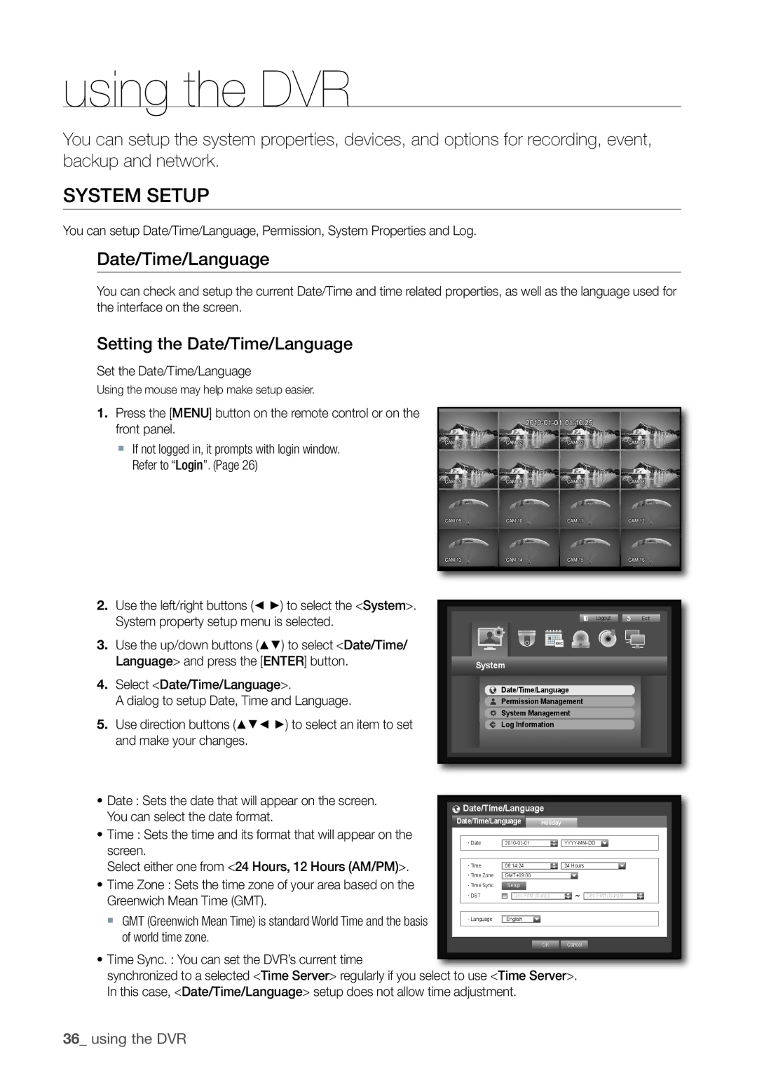 Samsung 870D, 1670D, SRD-850D, SRD-830D, SRD-1650D, SRD-1630D System Setup, Setting the Date/Time/Language 