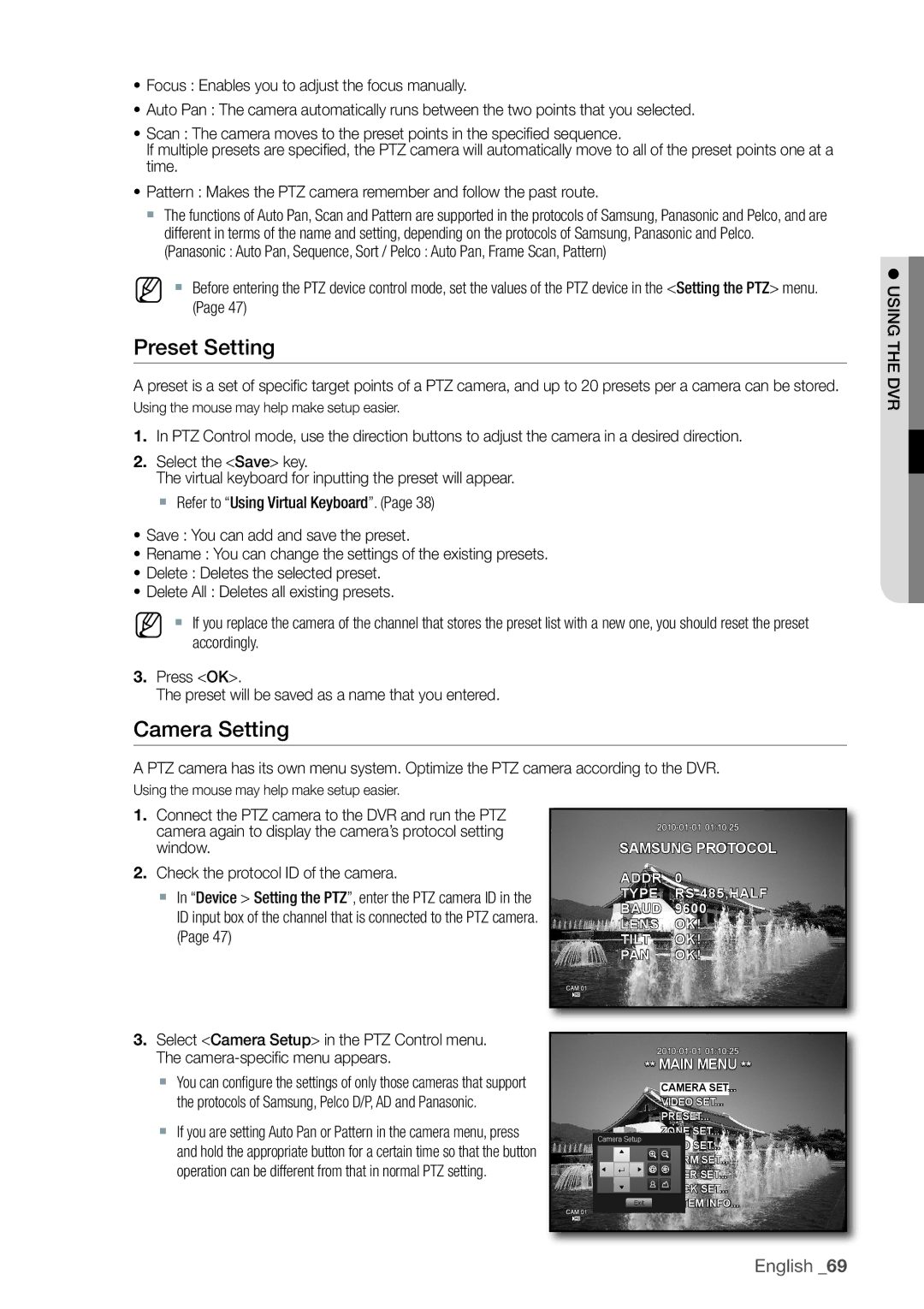 Samsung SRD-850D, 870D, 1670D, SRD-830D, SRD-1650D, SRD-1630D, SRD-1610 Preset Setting, Camera Setting, Exit System Info 