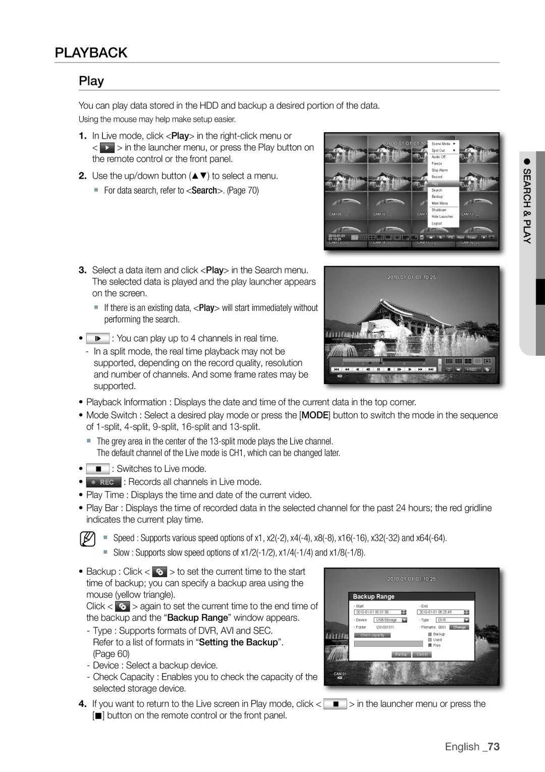 Samsung SRD-1650D, 870D, 1670D, SRD-850D, SRD-830D, SRD-1630D, SRD-1610D user manual Playback 