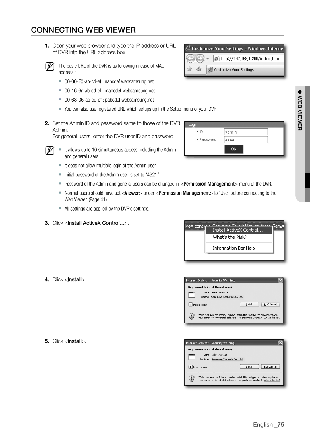 Samsung 870D, 1670D, SRD-850D, SRD-830D, SRD-1650D, SRD-1630D, SRD-1610D Connecting Web Viewer, General users 