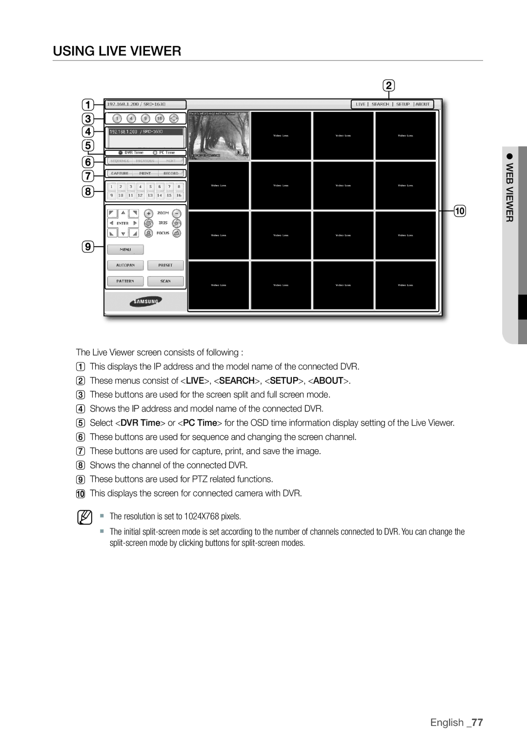 Samsung SRD-1610D, 870D, 1670D, SRD-850D, SRD-830D, SRD-1650D, SRD-1630D user manual Using Live Viewer 