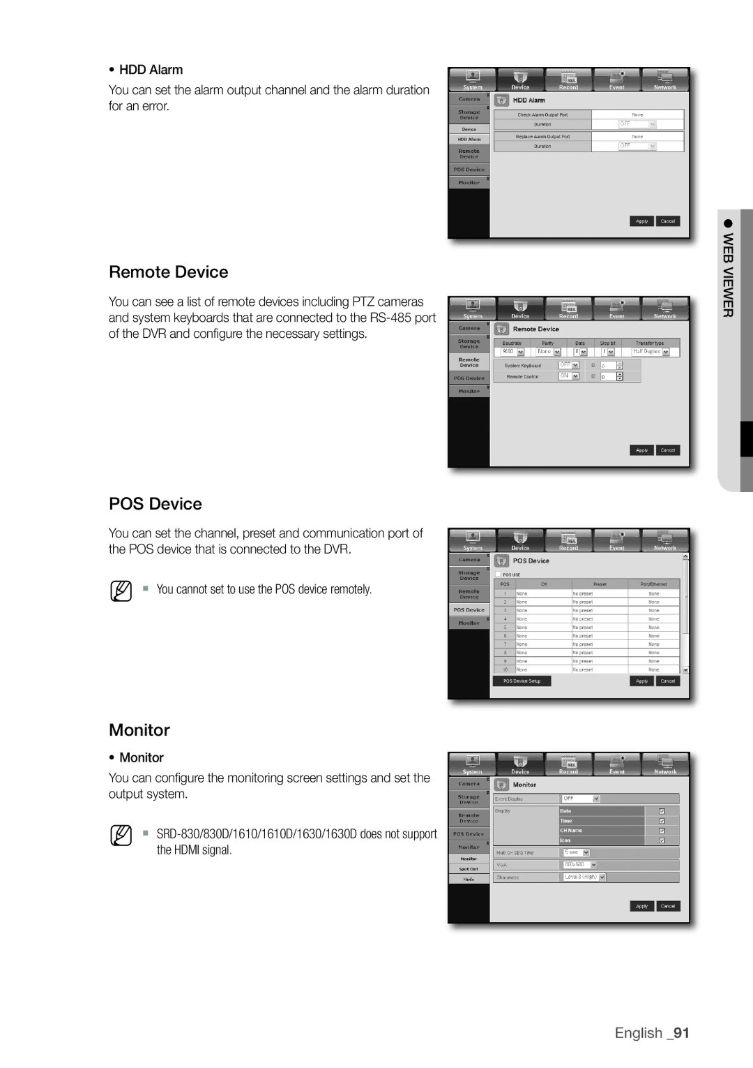 Samsung 870D, 1670D, SRD-850D, SRD-830D, SRD-1650D, SRD-1630D, SRD-1610D user manual Remote Device, POS Device, Monitor 