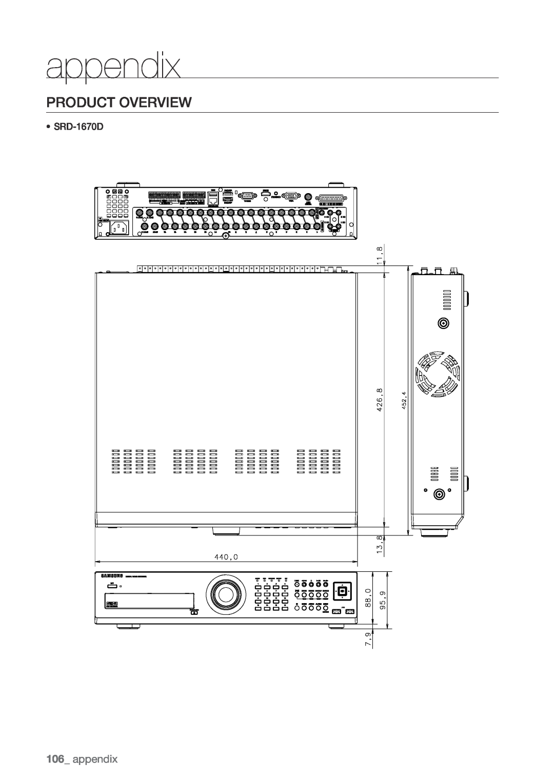 Samsung 1670D, 870D, SRD-850D, SRD-830D, SRD-1650D, SRD-1630D, SRD-1610D user manual Product OVERView, appendix 