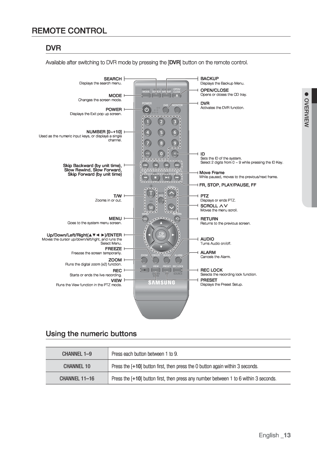 Samsung 870D, 1670D, SRD-850D, SRD-830D, SRD-1650D, SRD-1630D Remote Control, Using the numeric buttons, English 