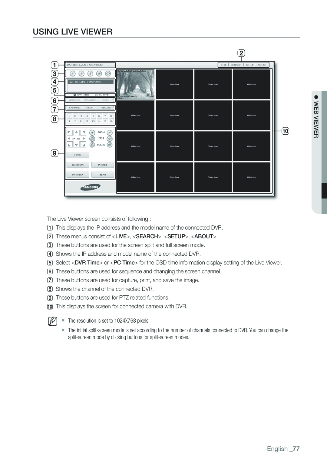 Samsung SRD-1610D, 870D, 1670D, SRD-850D, SRD-830D, SRD-1650D, SRD-1630D user manual Using Live Viewer, English 