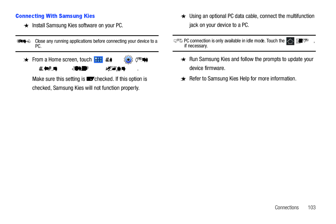 Samsung 8.9 user manual Connecting With Samsung Kies, Install Samsung Kies software on your PC 