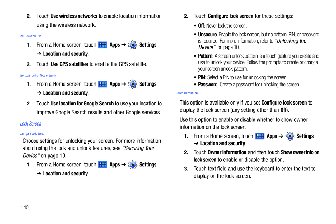 Samsung 8.9 user manual Lock Screen, PIN Select a PIN to use for unlocking the screen 