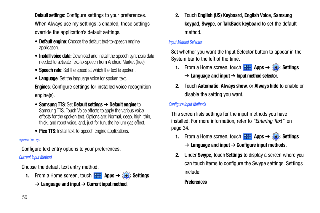 Samsung 8.9 Keyboard Settings, Language and input Current input method, Language and input Input method selector 