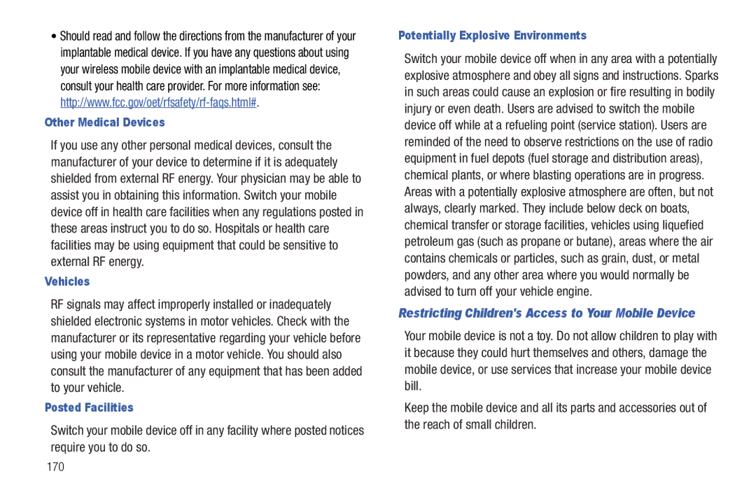 Samsung 8.9 Restricting Childrens Access to Your Mobile Device, Other Medical Devices, Vehicles, Posted Facilities 