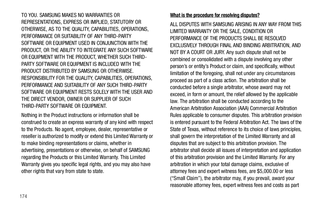 Samsung 8.9 user manual What is the procedure for resolving disputes?, 174 