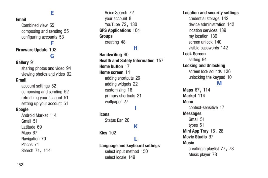 Samsung 8.9 Firmware Update Gallery, Gmail, GPS Applications Groups, Handwriting, Location and security settings, Icons 