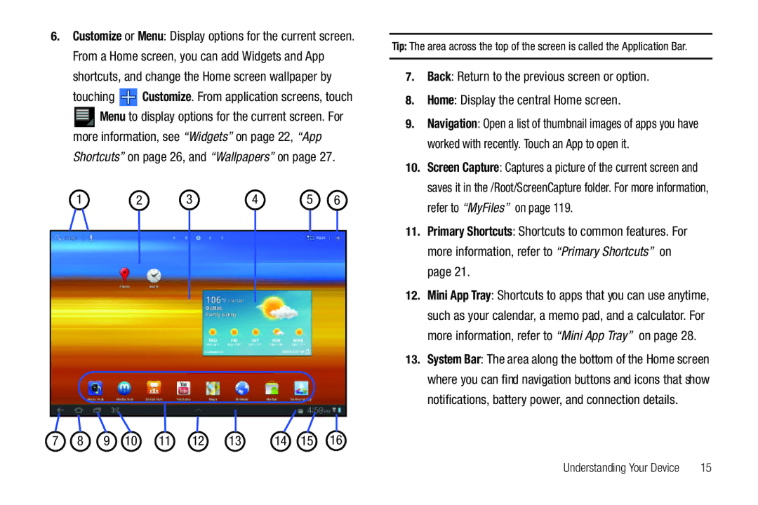 Samsung 8.9 user manual Touching Customize. From application screens, touch 