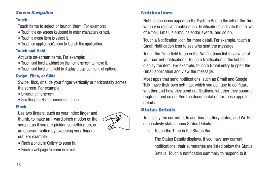 Samsung 8.9 user manual Notifications, Status Details, Screen Navigation 