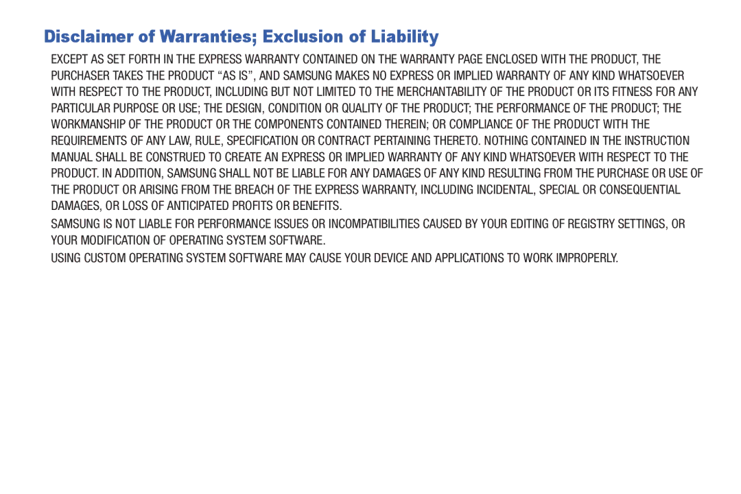 Samsung 8.9 user manual Disclaimer of Warranties Exclusion of Liability 