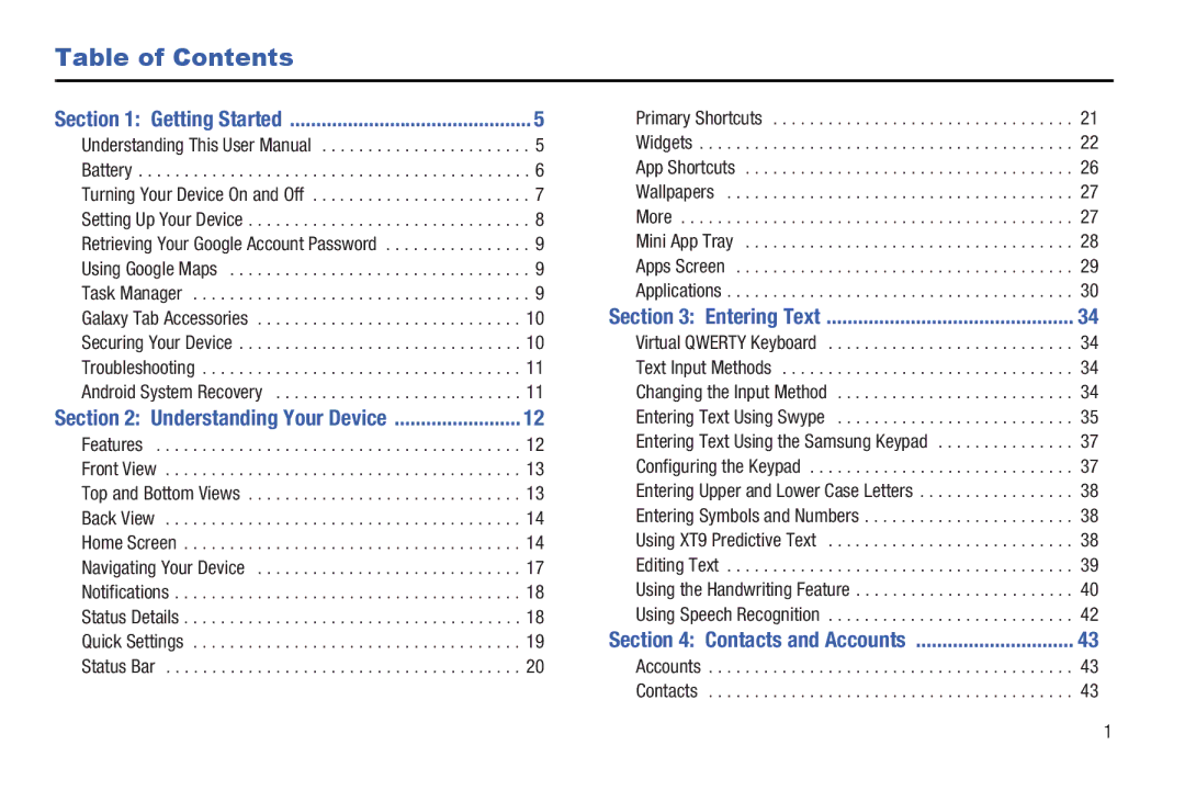 Samsung 8.9 user manual Table of Contents 