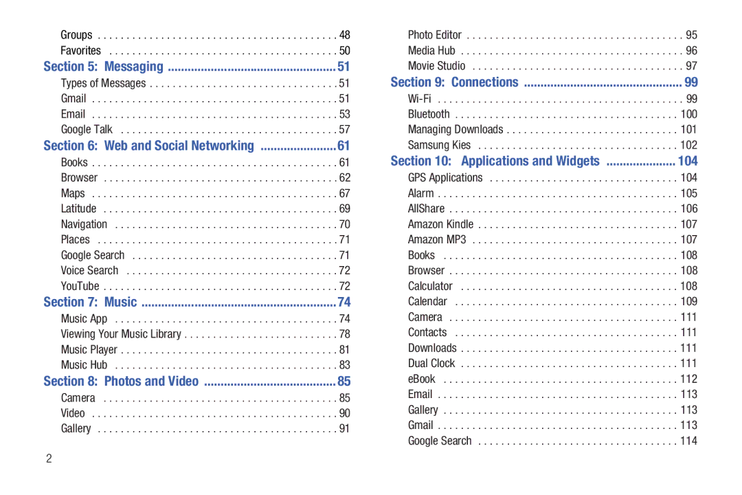 Samsung 8.9 user manual 100, 101, 102, 104 