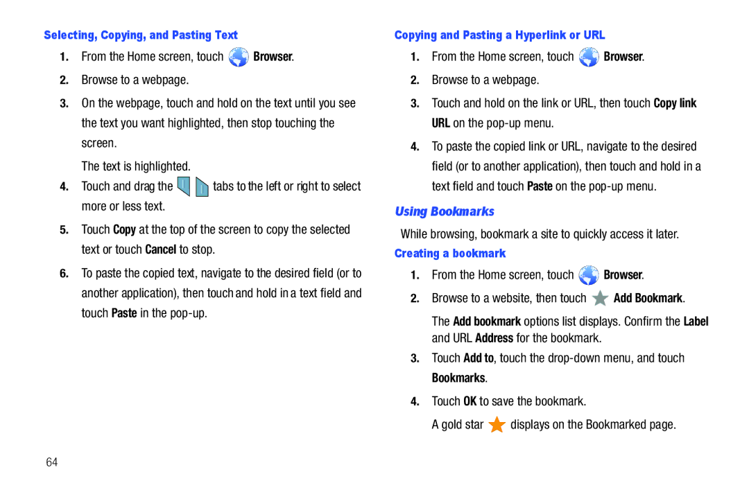 Samsung 8.9 user manual Using Bookmarks, While browsing, bookmark a site to quickly access it later 