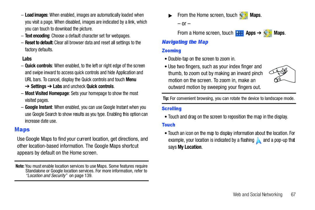 Samsung 8.9 user manual Maps, Labs, Navigating the Map, Zooming, Scrolling 