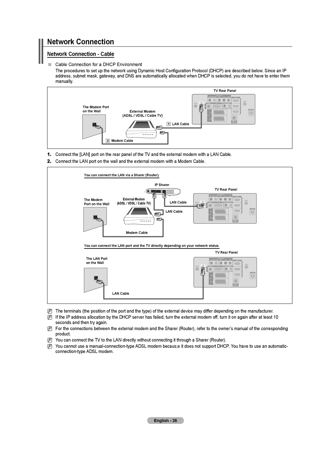 Samsung 9 Series user manual Network Connection Cable 