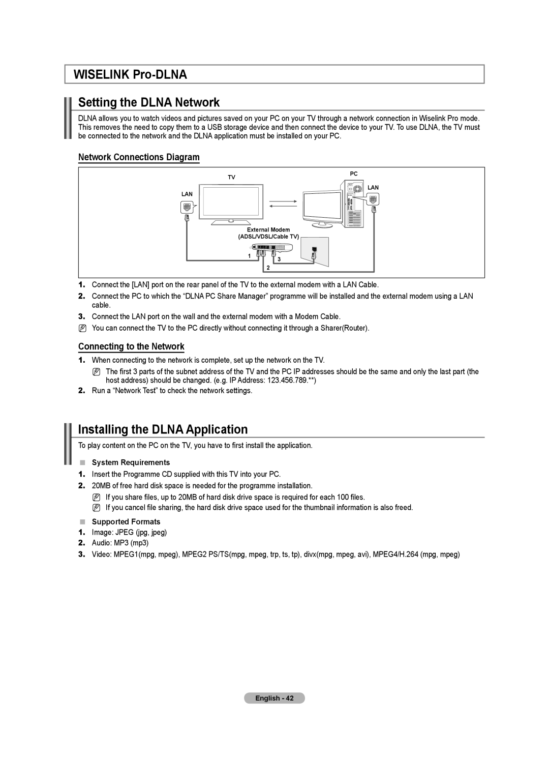 Samsung 9 Series Wiselink Pro-DLNA Setting the Dlna Network, Installing the Dlna Application, Network Connections Diagram 