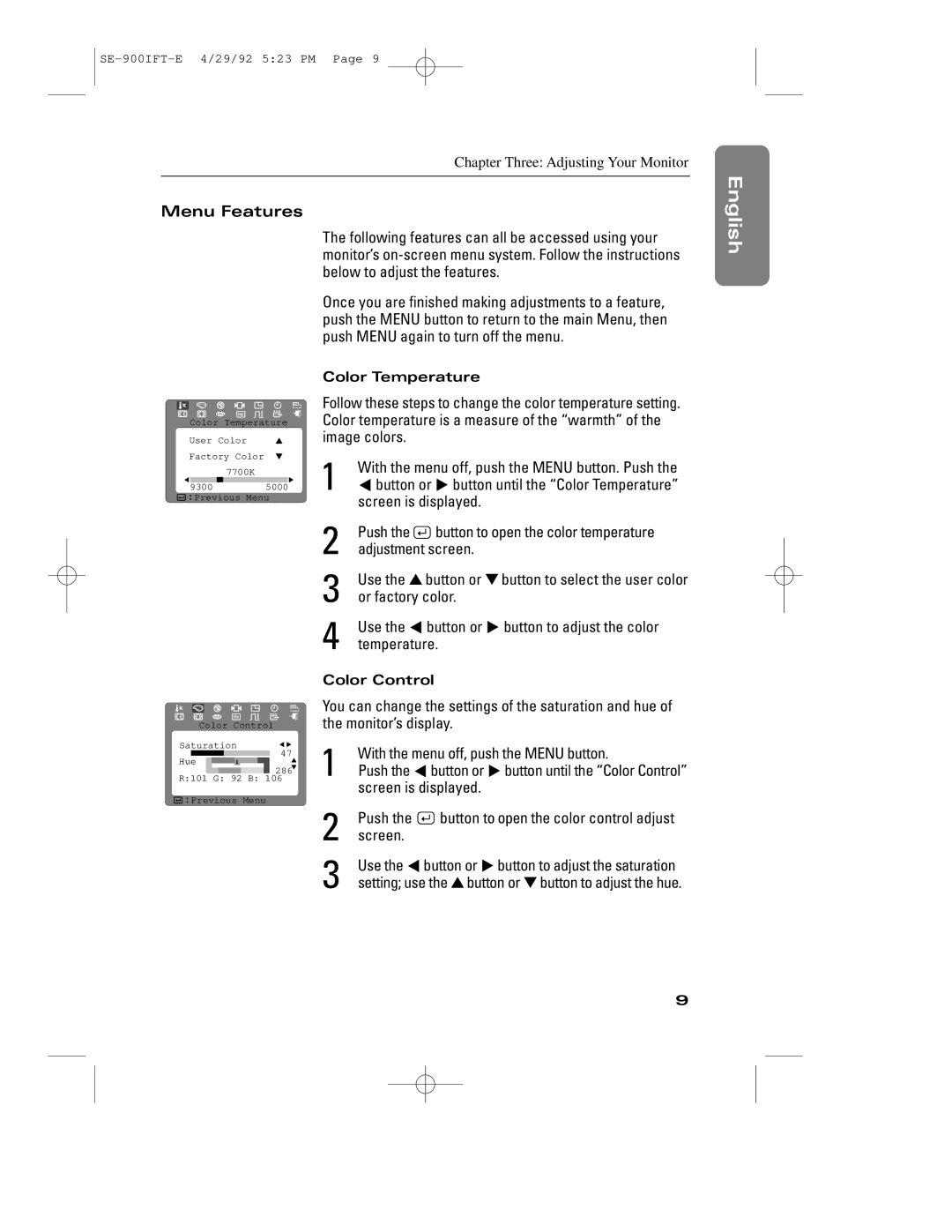 Samsung 900IFT manual Menu Features 