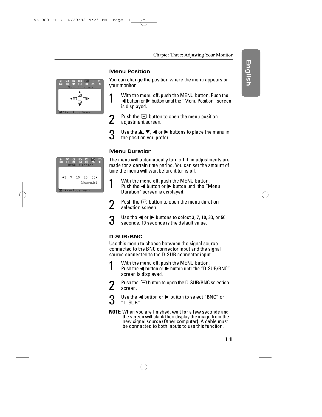 Samsung 900IFT manual Push Button to open the menu position Adjustment screen, Position you prefer 