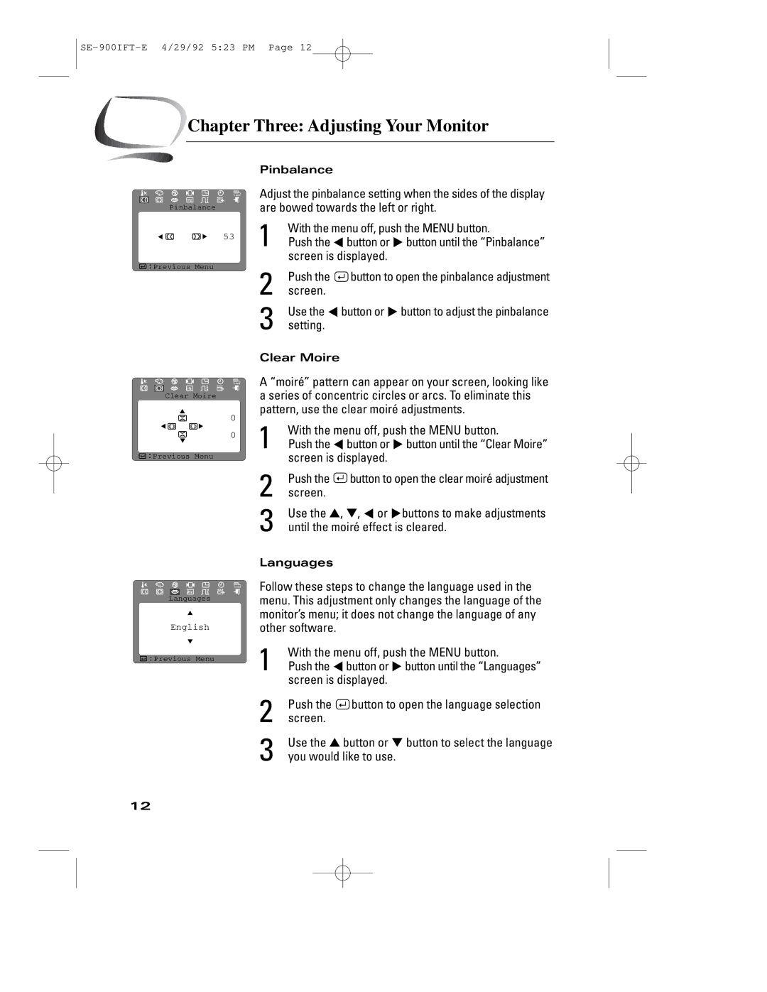 Samsung 900IFT manual Setting, Until the moiré effect is cleared, You would like to use 