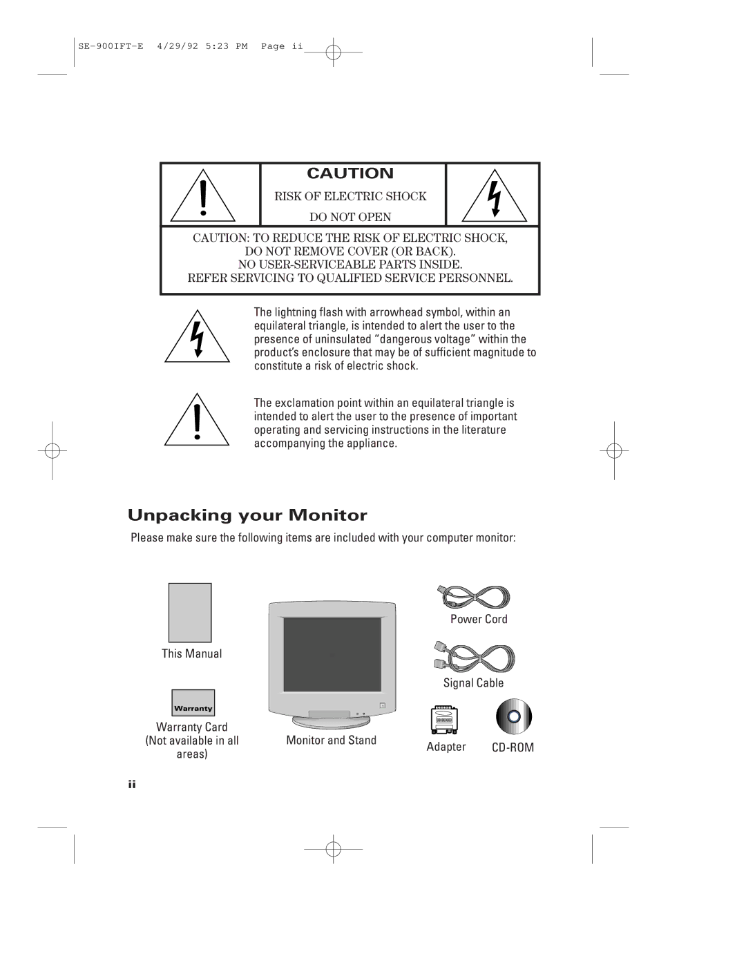 Samsung 900IFT manual Unpacking your Monitor 