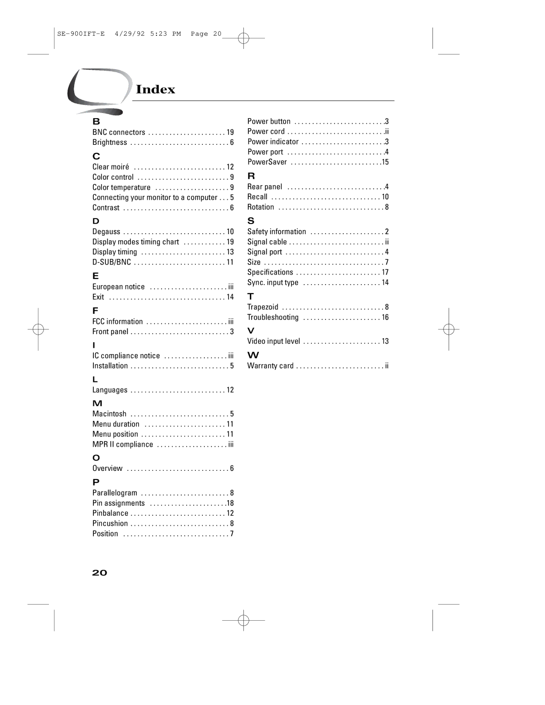 Samsung 900IFT manual Index 