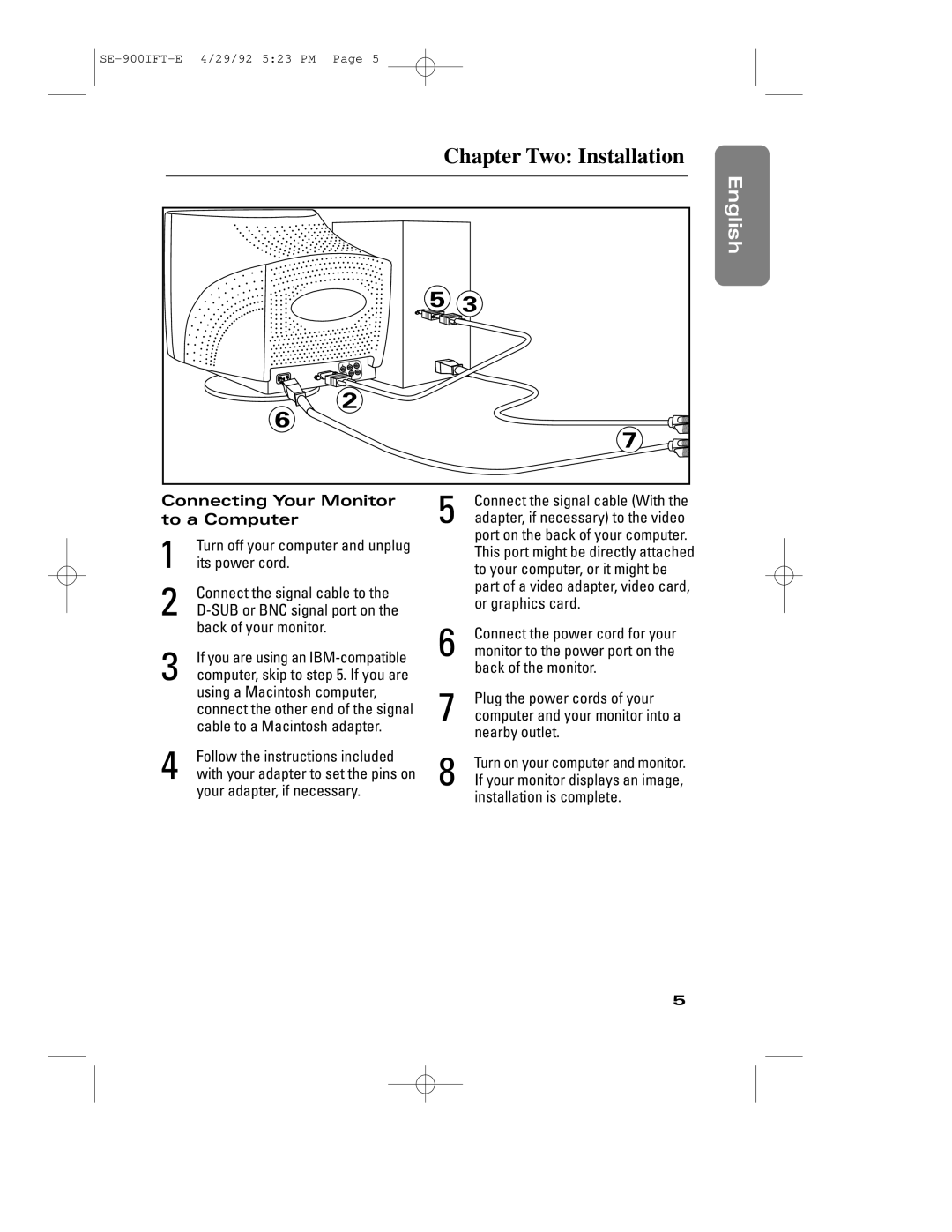 Samsung 900IFT manual Chapter Two Installation, Connecting Your Monitor, To a Computer 