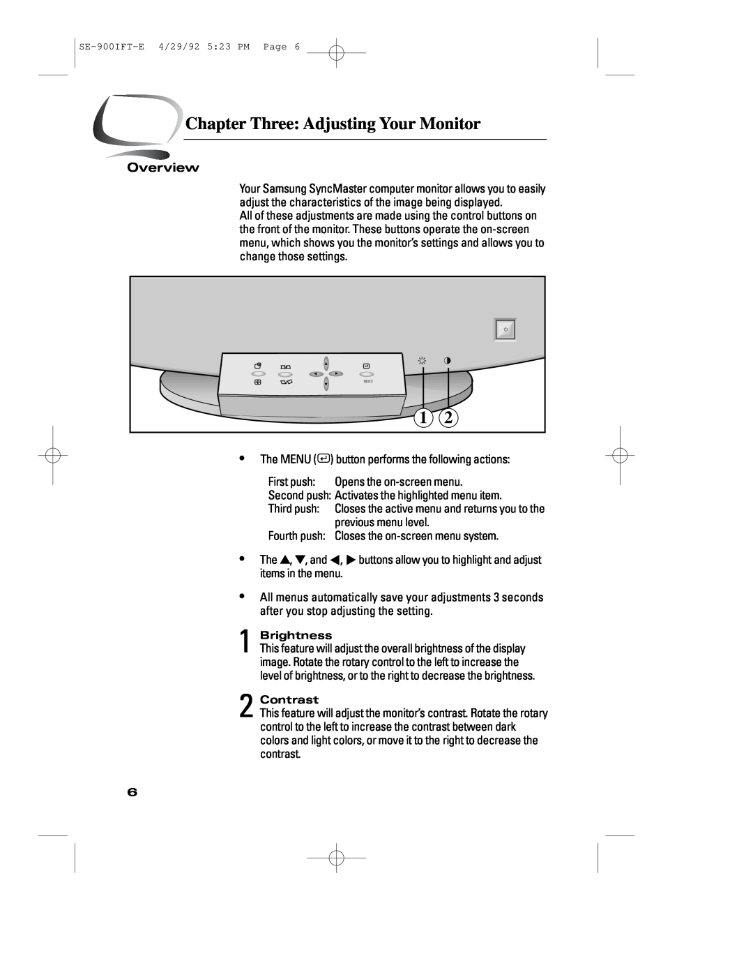 Samsung 900IFT manual Chapter Three Adjusting Your Monitor, Overview, The MENU 