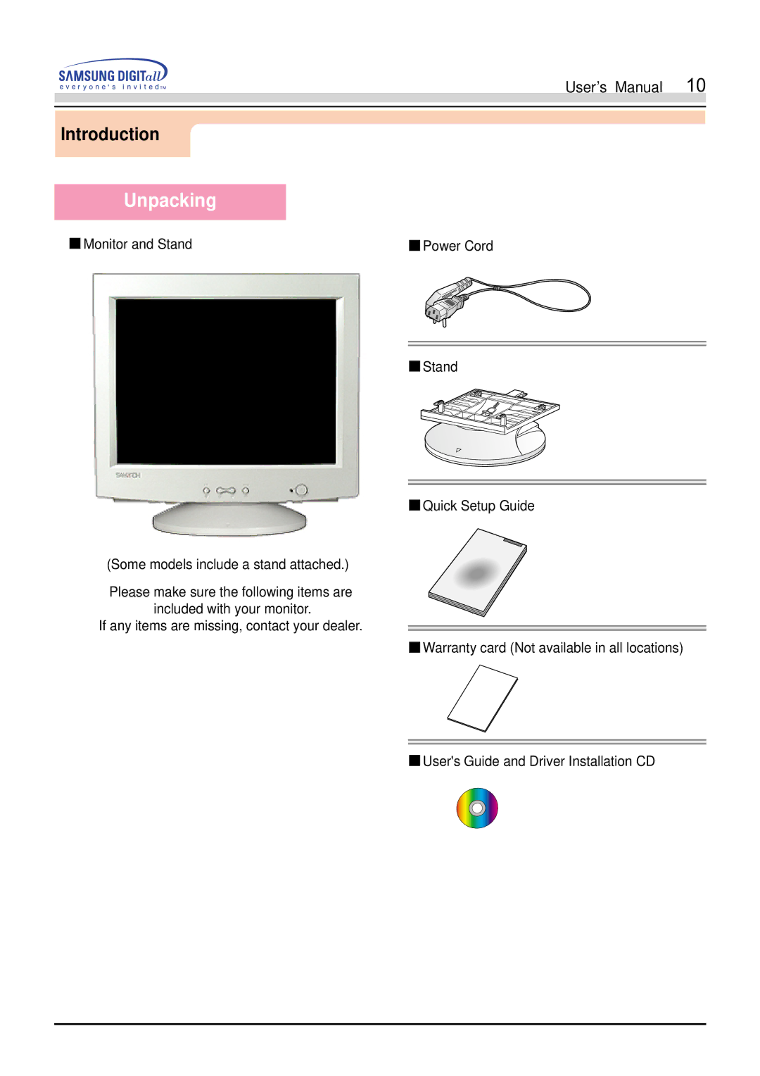 Samsung 900S manual Unpacking 