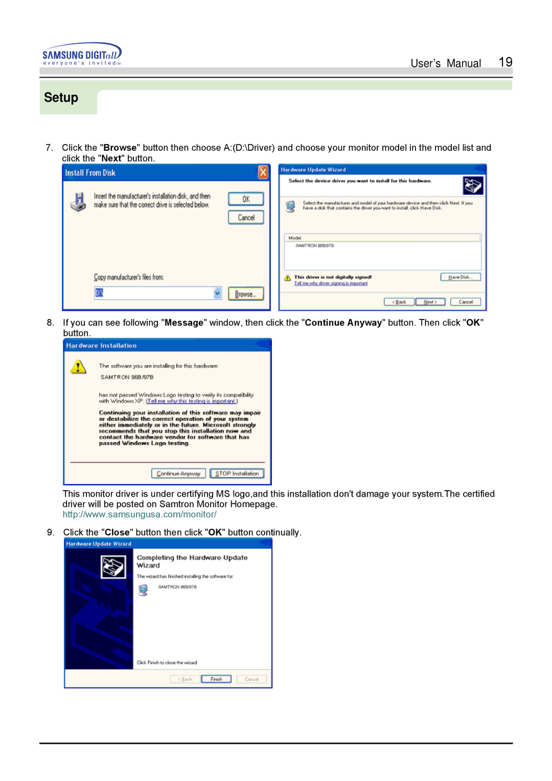 Samsung 900S manual Setup 