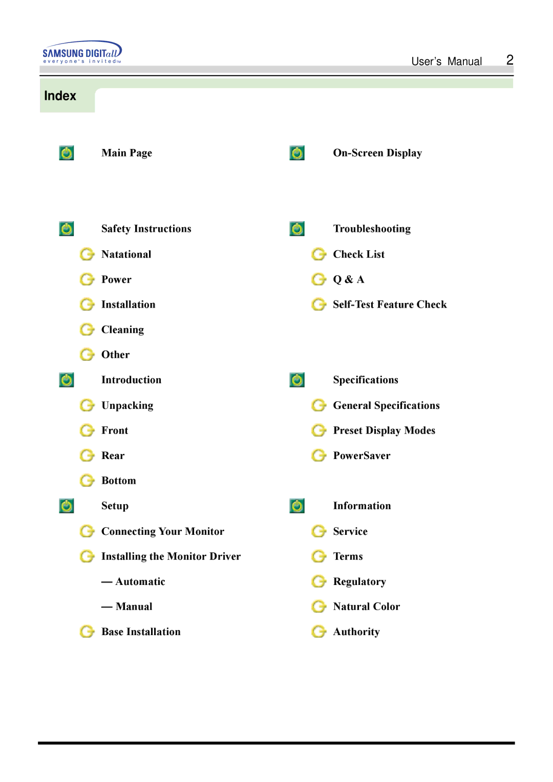 Samsung 900S manual Index 