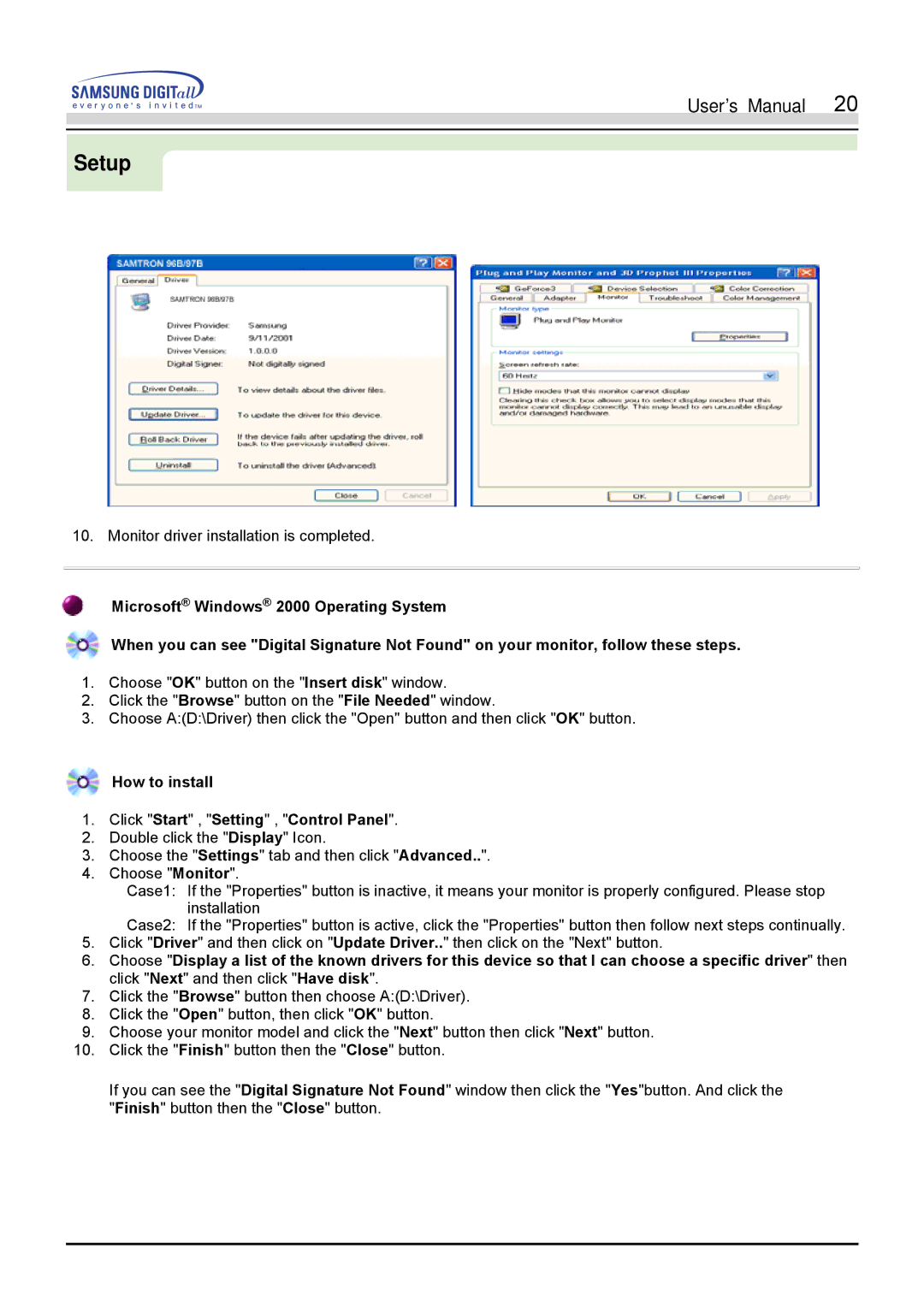 Samsung 900S manual How to install Click Start , Setting , Control Panel 