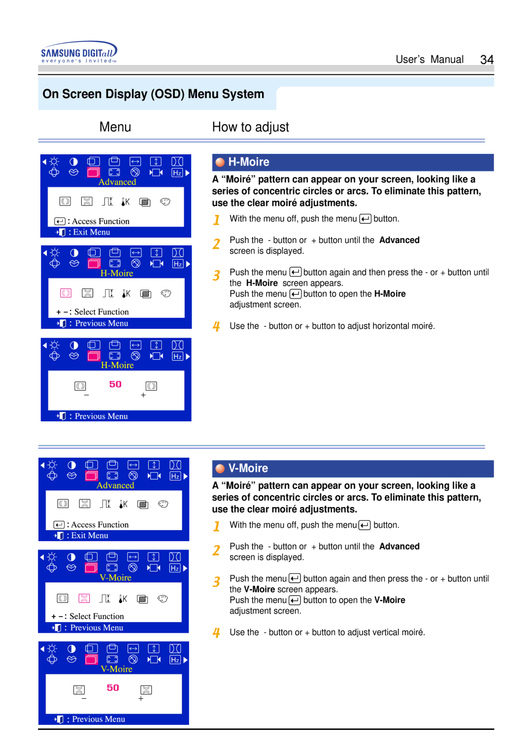 Samsung 900S manual Moire 